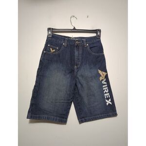 Avirex Boys Dark Blue Denim Logo Shorts with Gold Accent